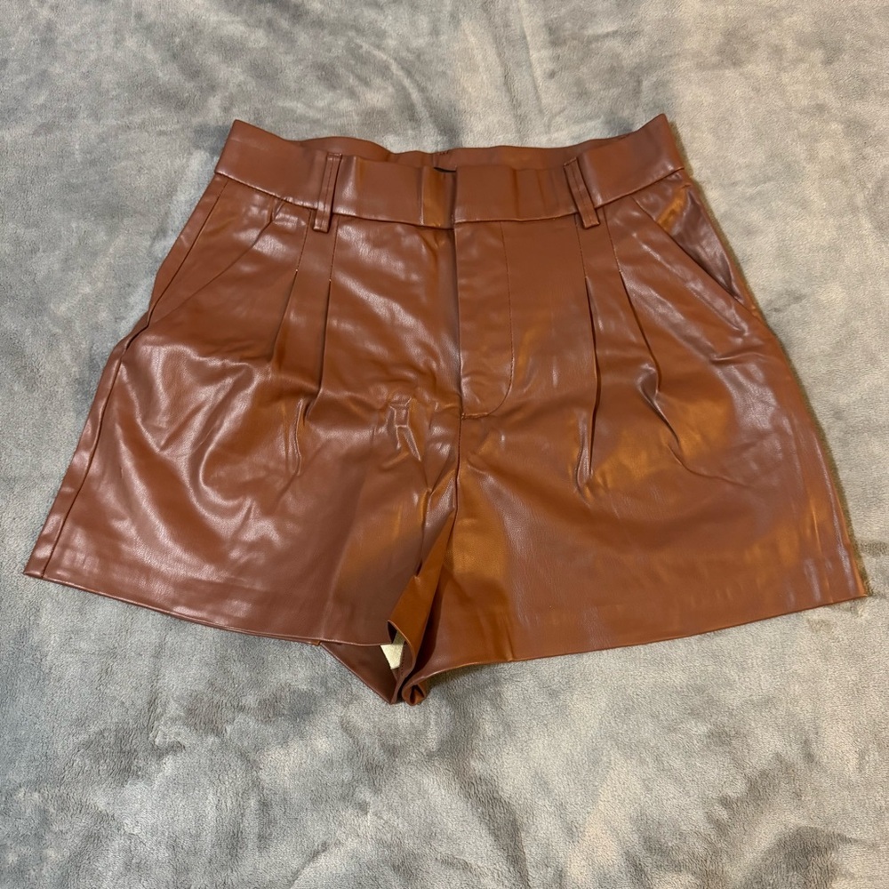 Zara High Waist Brown Faux Leather Shorts

#1070